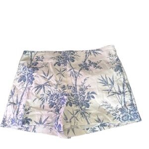 LOFT White and Blue Cotton Linen Shorts